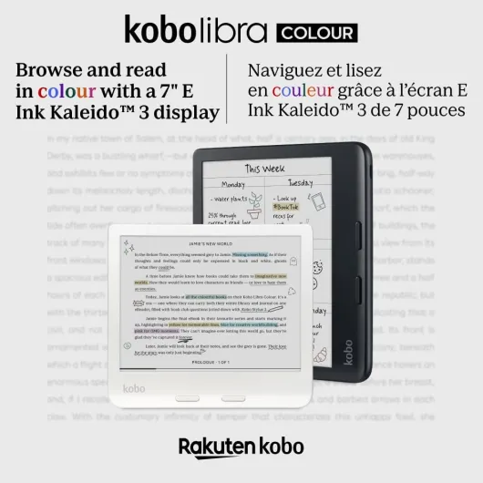 Libra Colour - eReader - 7” Glare-Free Colour E Ink Kaleido™ 3 Display - Dark Mode Option - Audiobooks - Waterproof - White